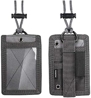 simpletome ID Card Holder Tactical Durable 1000D Nylon Badge Holder Lanyard RFID Blocking Card Holder with Adjustable Soft Neck Strap (Grey)