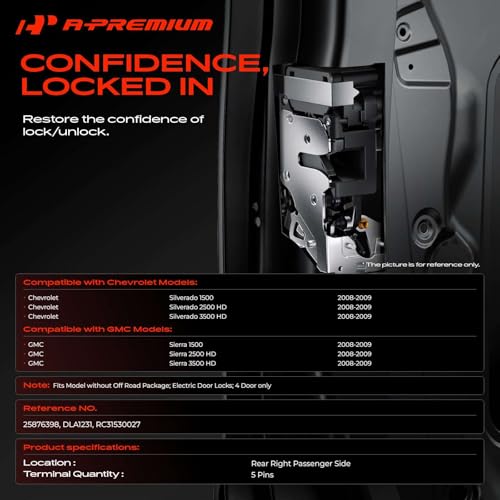 Image of A-Premium Rear Right Passenger Side Door Lock Actuator Compatible with Chevy Silverado 1500 /Silverado 2500 HD /Silverado 3500 HD 2008-2009 & GMC Sierra 1500 /Sierra 2500 HD /Sierra 3500 HD 2008-2009