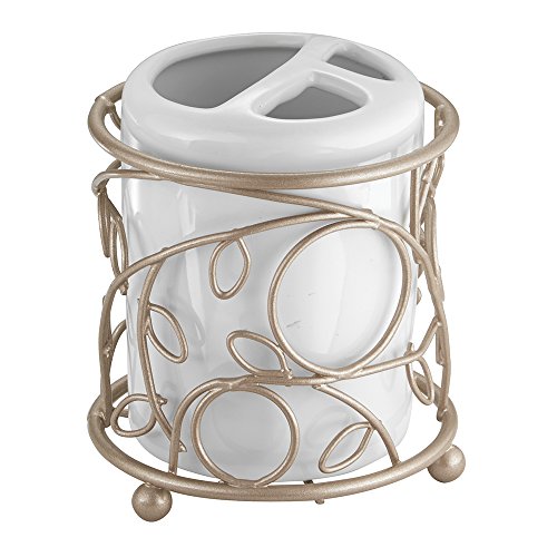 InterDesign Twigz Bath, Toothbrush Holder Stand for Bathroom Vanity Countertops - White/Pearl Champagne