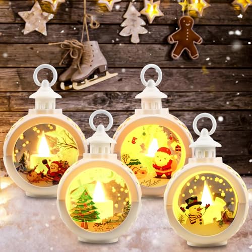 4 Stück Weihnachtsdeko Laterne Weihnachtslaterne mit LED Licht,...