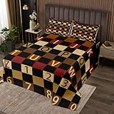 Homemissing ABC-Nummer Tagesdecke 220x240cm Schecked Alphabet Doppelbett Gesteppt Braun Schwarz Plaid Bettüberwurf 26 Englische Buchstaben Steppdecke Wohndecke
