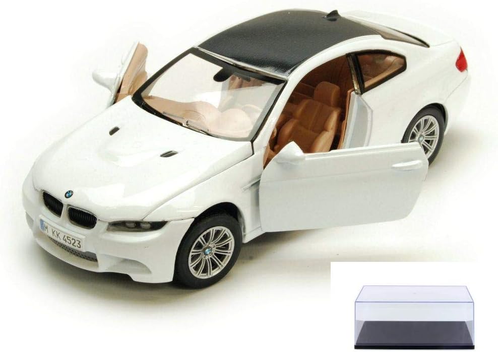 Motormax Diecast Car & Display Case Package - BMW M3 Coupe, White 73347W - 1/24 Scale Diecast Model Toy Car w/Display Case