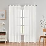 Sheer Curtains Faux Linen Semi Voile Light Filtering Drapes Pair for Bedroom Living Room, Set of 2 Grommet Top Window Curtain Panels (Each 54 x 95 Inch, Off White)