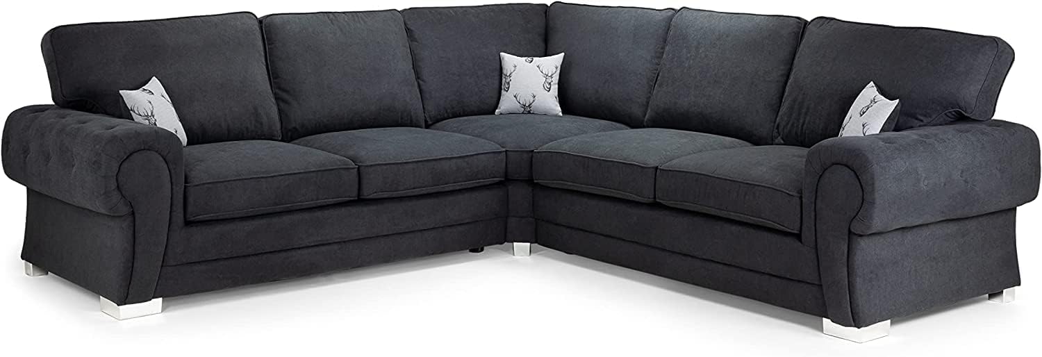 Black Corner Sofa Set 5 Seater High Back Sofa Suede Fabric Sofa