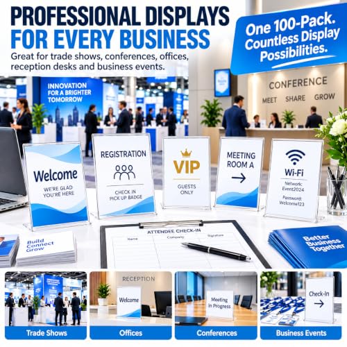 Image of Geetery 100 Pack 3.5 x 5 Inch Acrylic Clear Sign Holder Bulk
