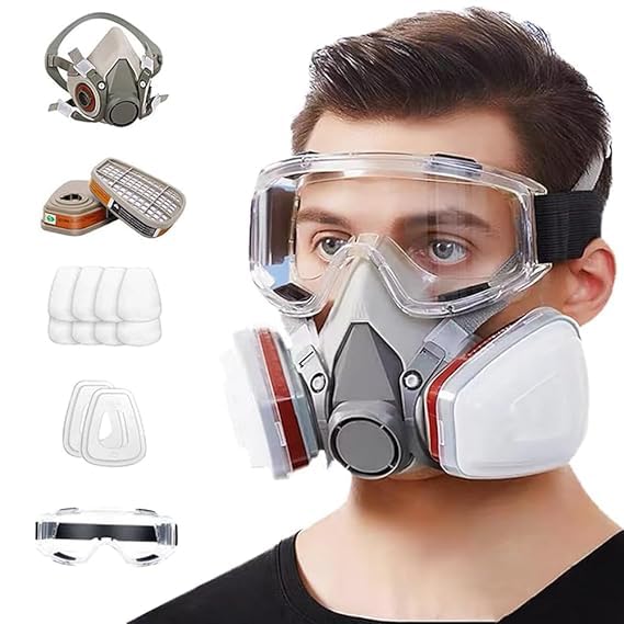 Respirator Mask Kit with Anti-Fog Safety Goggles, 6001 Filters & Cotton Filters Reusable Half Face Gas Mask for Painting, Dust, Welding, Organic Vapors & Chemical Protection-image-40
