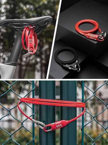 ROCKBROS 5FT Bike Lock Cable with Preset Combination Lightweight Versatile & Weatherproof Security Bike Lock Red