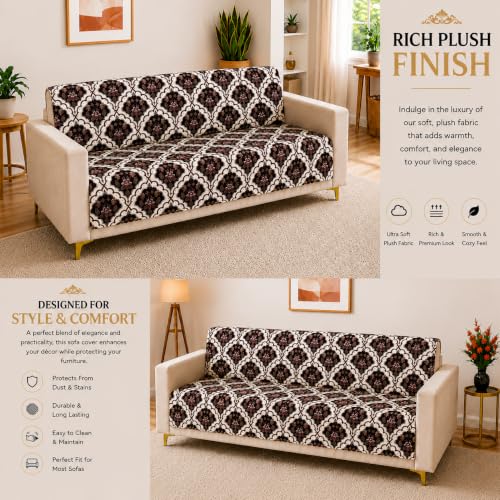 Image of Homerz Premium Printed Quilted Velvet Sofa Slip Cover Protector, Sofa Mat, Exact Size, Antislip Cover (Botanica, 5 (3+1+1) Seater, Full)