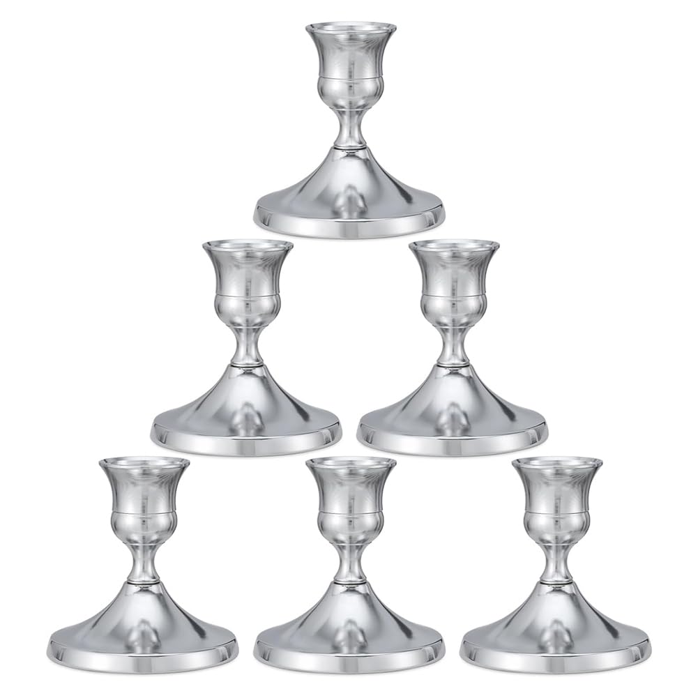 UDSKNV[KSL For Elegant Table Centerpiece Vintage Silver Candlestick Holders Set-6PCS Taper Candles for Home Decor, Weddings