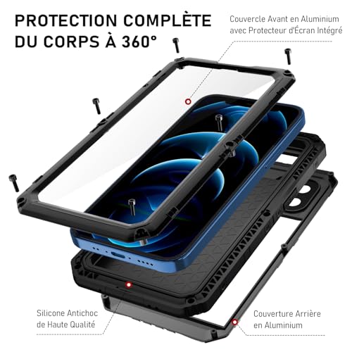 Coque iPhone 12 Pro Max antichoc blindée en métal avec protège-écran - 5