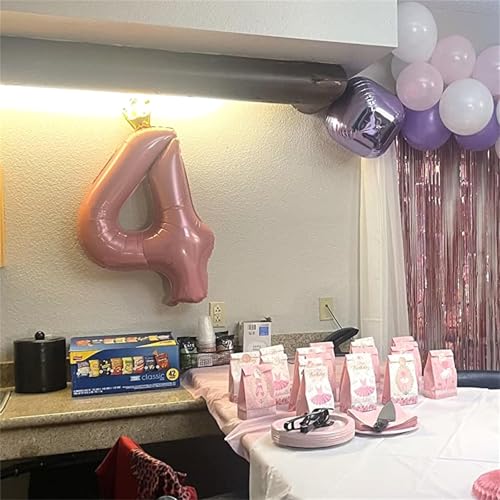 Image of Crown Number Balloons 4 for Kids, Large Pastel Pink Number Balloon 0-9 Set, Foil Self Inflating 40 Inch Balloons for Girls 4th Birthday Party Decor Anniversary New Year Party Decoration Supplies