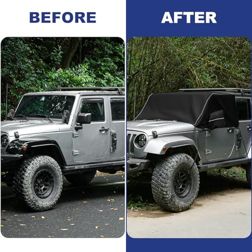 Image of Windshield & Front Side Window Snow Cover Compatible wirh Jeep Wrangle JK 07-18, 600D Oxford Cloth Windshield Cover with Mirror Cover for Sun, Rain, Snow, Sand, Dust, Leaves, Branches Protector