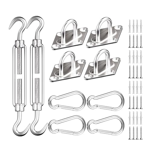 Sun Shade Sail Hardware Kit 6 Inch Heavy Duty 304 Stainless Set for Triangle & Rectangle Outdoor Patio Canopy Garden Installation, 40Pcs