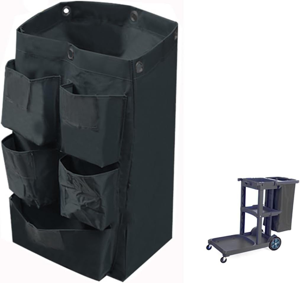 Replacement Janitorial Cart Bag with 5 Pockets,25 Gallon Housekeeping cart Bag High Capacity Waterproof Thickened Commercial Janitorial Cleaning Cart Bag with 6 Brass Grommets (Blue with 5 Pockets)