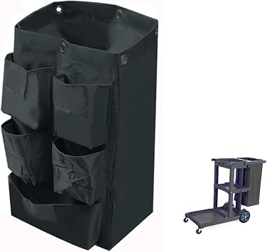 Replacement Janitorial Cart Bag with 5 Pockets,25 Gallon Housekeeping cart Bag High Capacity Waterproof Thickened Commercial Janitorial Cleaning Cart Bag with 6 Brass Grommets
