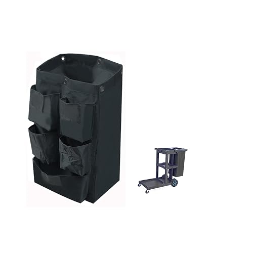 Replacement Janitorial Cart Bag with 5 Pockets,25 Gallon Housekeeping cart Bag High Capacity Waterproof Thickened Commercial Janitorial Cleaning Cart Bag with 6 Brass Grommets