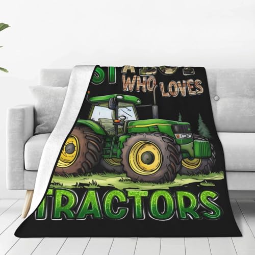 Just A Boy Who Love Tractors Blanket Green Tractor Decor Throw Blanket Gifts For Girls Boys Super Warm Soft Plush Lightweight Fleece Flannel Blanket Couch Bedding Blanket For Adults Kids Women 60"X50"
