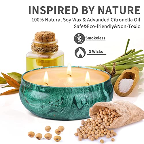 Citronella Candles Outdoor Large - 2 X 14Oz 3-Wick Tin Candle For Home Patio Up To 160 Hours Burning, Natural Soy Wax Lemograss Candle Bulk For Outside Garden Yard Balcony, Summer Camping Huge Candle #TOP2