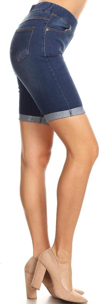 Jvini Women's Pull-On Stretchy Cuff Denim Bermuda Shorts with Pockets
