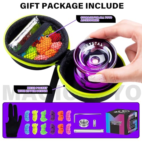 Image of MAGICYOYO K2 Crystal Professional Responsive Yoyo for Kids Beginners Extra Unresponsive Yo-yo Bearing Pro Plastic Trick Yoyo for Adults+12 Yo-yo Stings+Bearing Removal Tool+Storage Bag-Black Purple