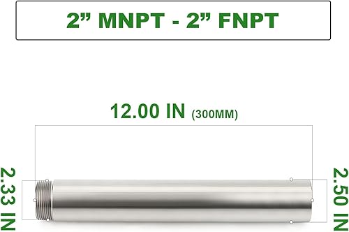 Miniatura 431 de TAISHER 2 accesorios de tubería de acero inoxidable, 1/2 "NPT x 1/2" NPT macho roscado, tubo fundido de pezón de 6 pulgadas de longitud 1.969 in