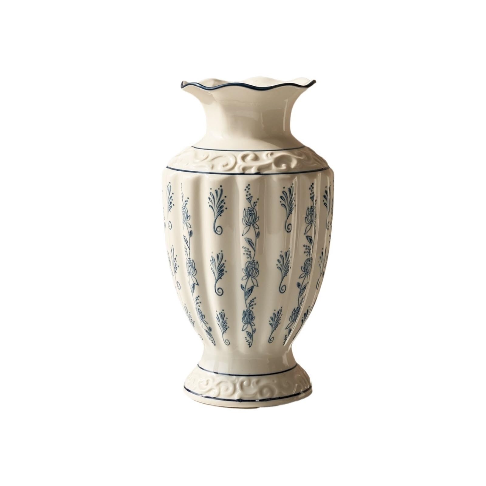 guiling-1986 Vases Decor Vintage High-temperature Ceramic Vase with White Carved Texture for Living Room Decoration Flower Vases(Medium)