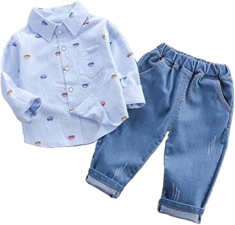 Spring autumn Toddler baby boys girls 2pcs clothing set children outershirt+jean pants Kids Fall outfits