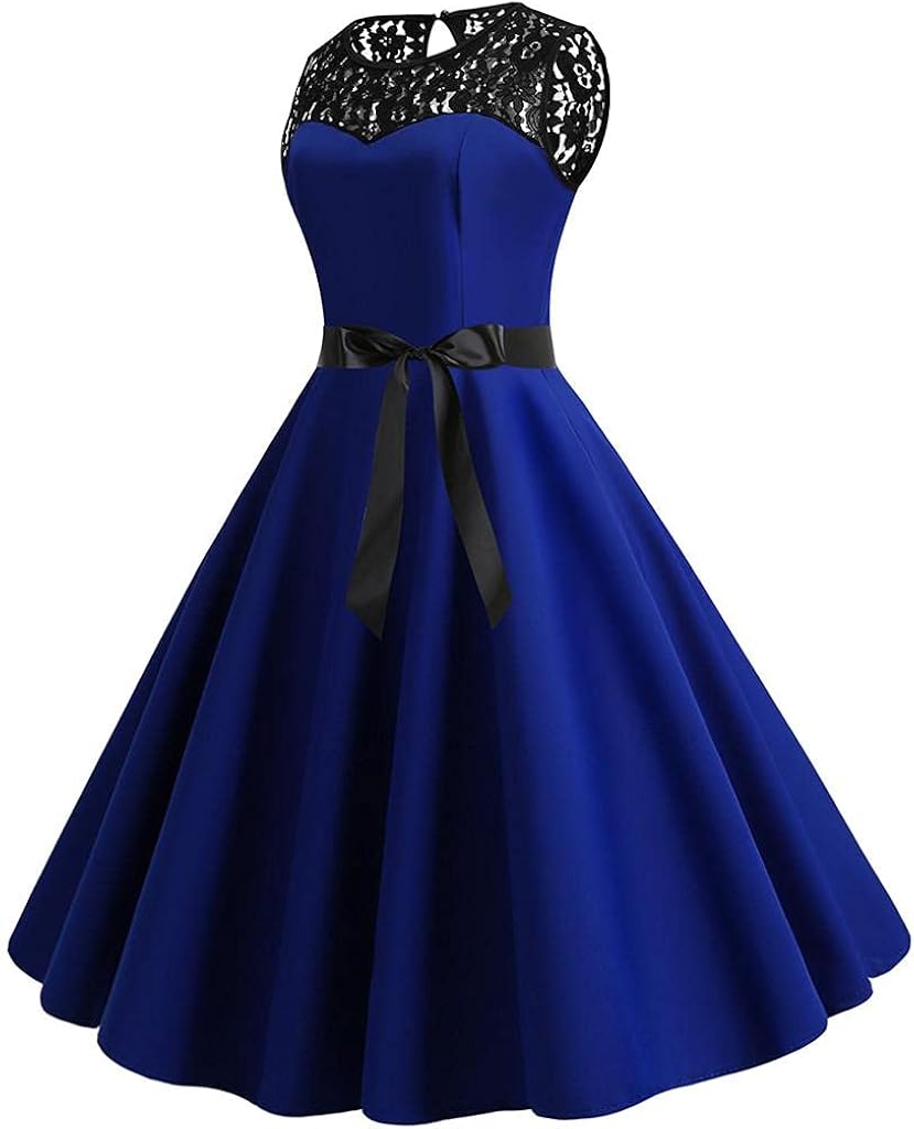 ワンピース ロング Yuwyop レディース ノースリーブ レース スイングワンピース ひざ丈 Aラインワンピース 大きいサイズ パーティー ドレス フォマール カジュアル イベント着 結婚式 二次会 誕生日 きれいめ フレア レトロワンピース