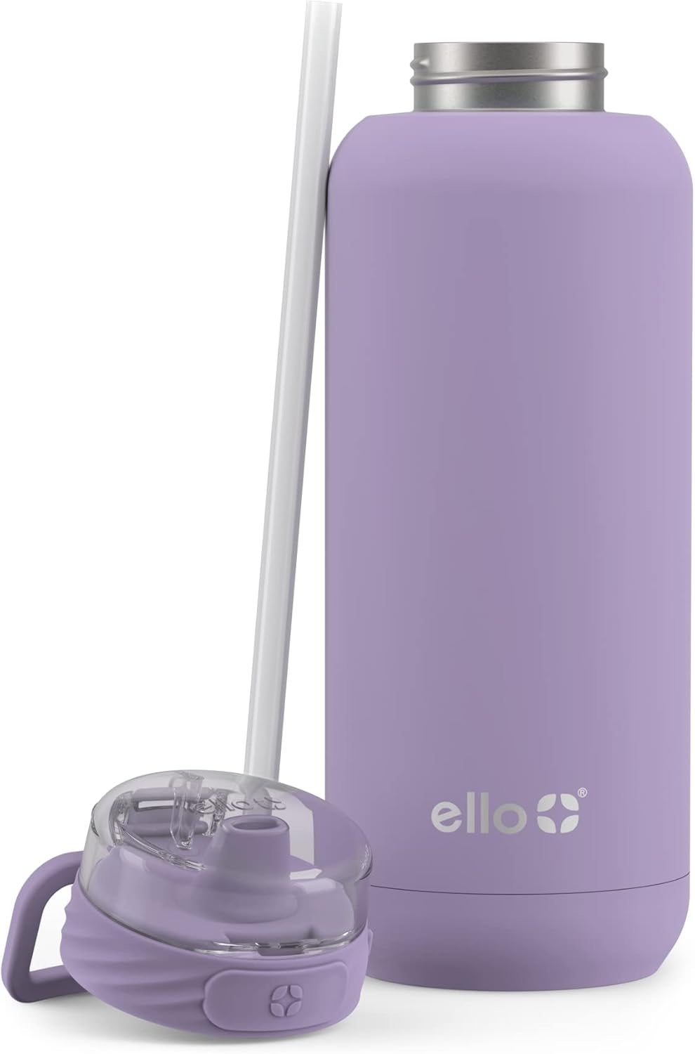 Ello Cooper Vacuum Insulated Stainless Steel Water Bottle with Soft Straw and Carry Loop, Double Walled, Leak Proof, Lilac, 32oz : Everything Else