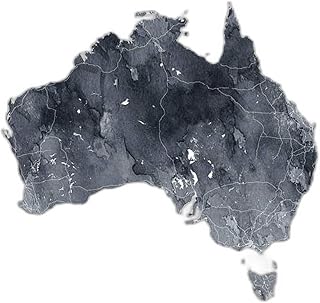 Australia Map Print Art - Watercolor Grey Black and White Travel Poster for Wall Decor in White Frame