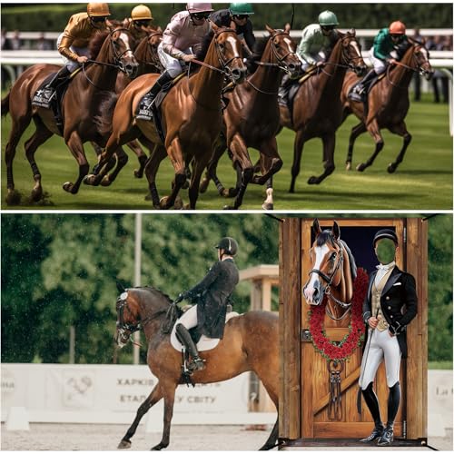 Image of Tudomro Horse Racing Photo Props Background 6 x 4 ft Derby Party Decorations Run for The Roses Photography Banner Roses Horse Race Photo for Rose Race Party Supplies Equestrian Racetrack Props