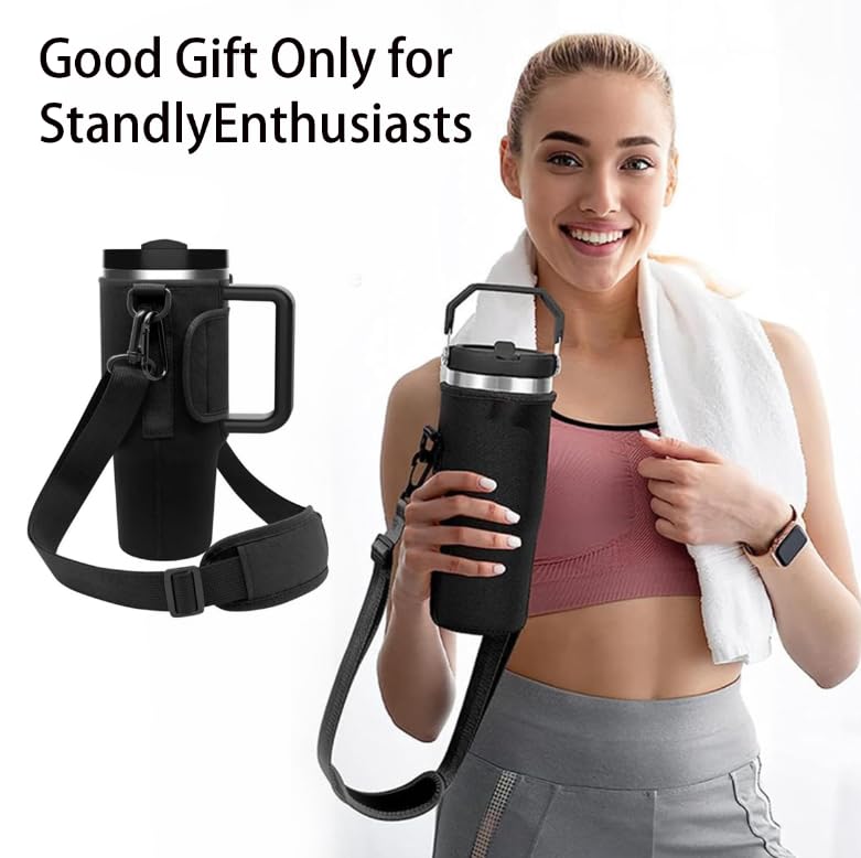 Image of ZIBUYU Water Bottle Carrier Bag, Black Cup Holder with Strap Tumbler Cup Bag Accessories, Fits Most Tumblers & Bottles, Hands-Free Convenience for Daily Use, Outdoor, Gym, and Travel