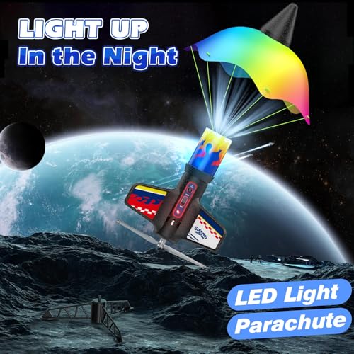 Demolike Rocket Launcher for Kids, Launching Air Rocket Toy Model Rockets with Parachute Safely Land 200 Feet of Flight Altitude Outdoor Toys for Ages 8-13 Birthday Gift for Kids Boys & Girls