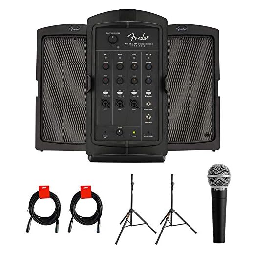 Fender Passport Conference Series 2 Portable Powered - 175 Watts - 120v PA System Bundle with Dynamic Vocal Microphone, 2X Speaker Stand & 2X XLR Cable