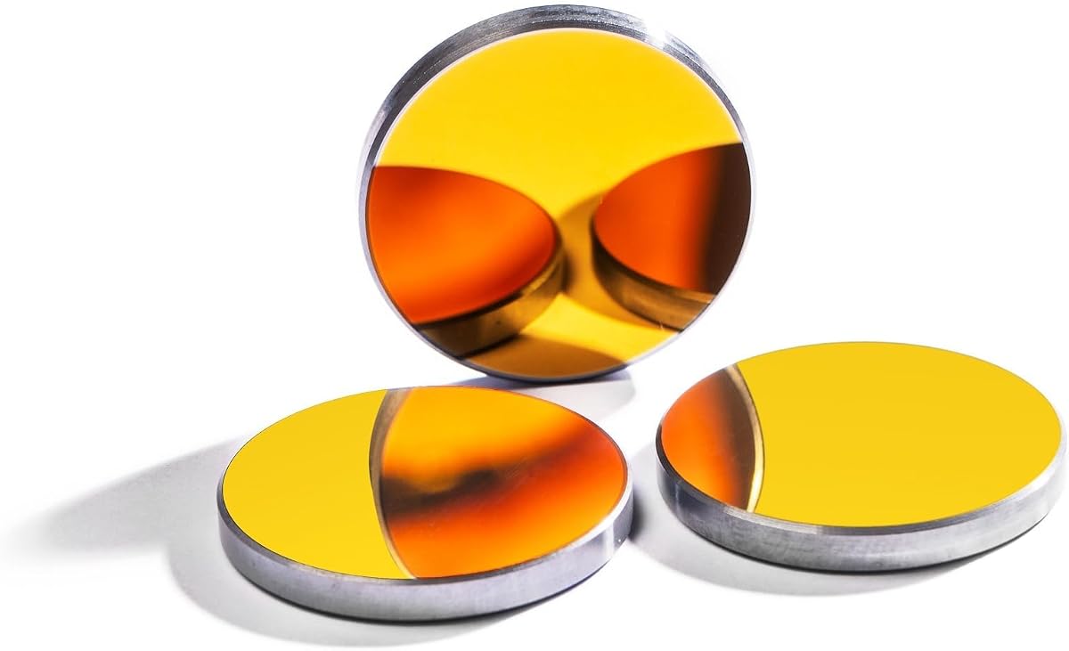 CNCOLETECH Espejo láser de CO2 de 19 mm Si Espejos reflectantes Lente de silicio chapado en oro Lente láser de CO2 de 3 piezas, para máquina láser de CO2
