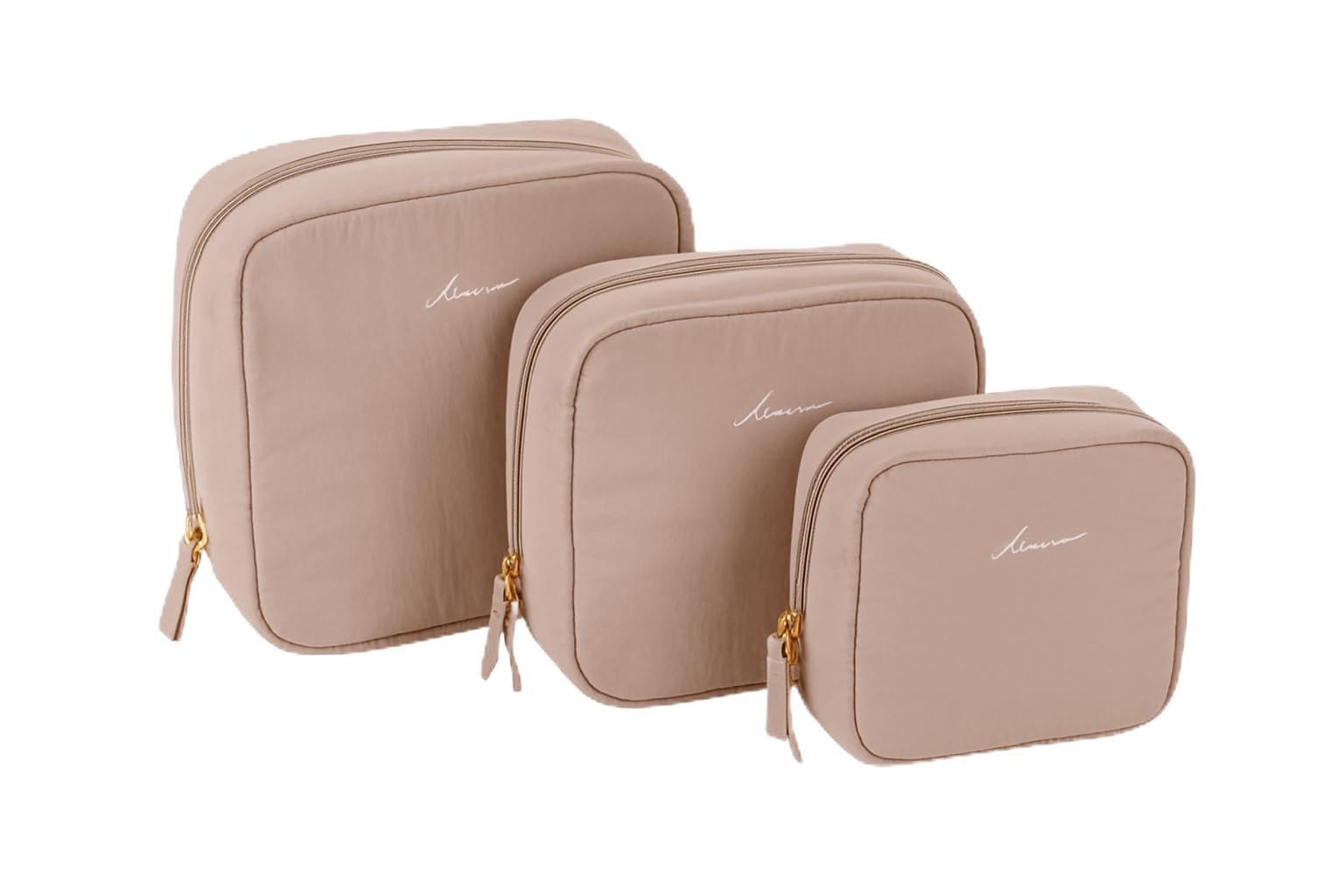 atRise ≪ 場面に合わせて選べる3サイズ展開！≫ 化粧ポーチ メイクポーチ 【トラベル/ガジェット/お薬用にも】立てたまま収納 コスメポーチ 小さめ レディース 大容量 フルメイク収納 旅行 持ち運び ミニポーチ 旅行 コンパクト（ミュートロゼ/M）