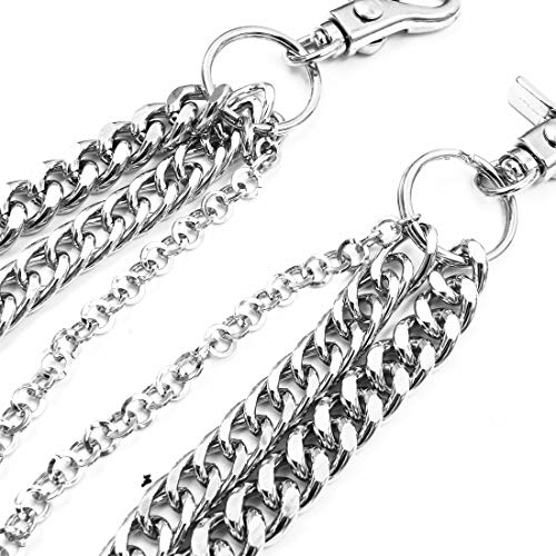 Uniqsum Basic Triple Curb Cuban Wallet Chain Swivel Trigger Snap Biker Punk Key Chain (Silver) #TOP2