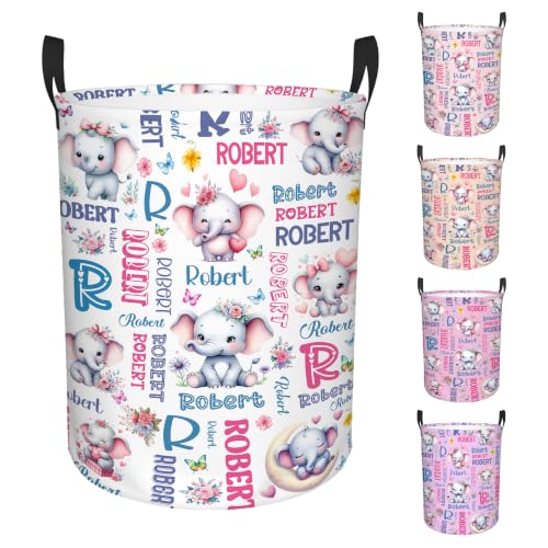 Image of Custom Elephant Laundry Hamper, Personalized Laundry Basket with Name, Customized Dirty Clothes Basket for Clothes Toy Bathroom Bedroom Storage,S-16.5 inchX 13.8 inch