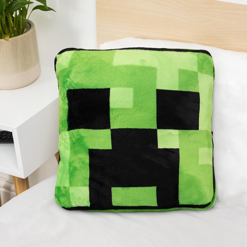 Paladone Minecraft Creeper 2-in-1 Cushion Blanket - Officially Licensed Microsoft Travel Blanket, Foldable Soft Fluffy Throw, Gamer Design for Living Room or Bedroom Décor 120cm x 150cm - Image 6