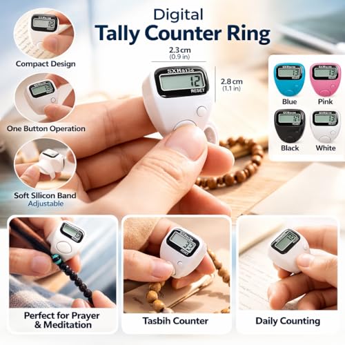 Image of SHOPOLIFE Small Hand Tally Finger Ring Counting Device, Jap Counting Device for Mantra Jaap, Digital Head Electronic Tally Counter, 5 Digit (99999) Counter, 1 Pc, Multicolor