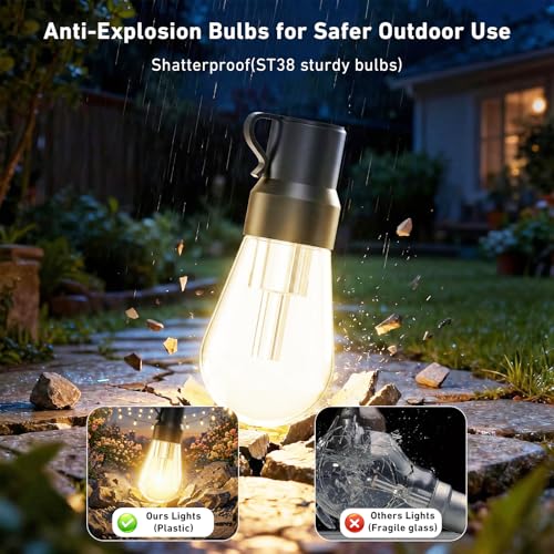 Image of AILBTON RGB+IC 400FT Outdoor String Lights Bulbs IP67 Waterproof LED Color Changing Smart App Hanging Shatterproof Light with Remote Controller for Outside, Patio, Backyard, Garden, Party