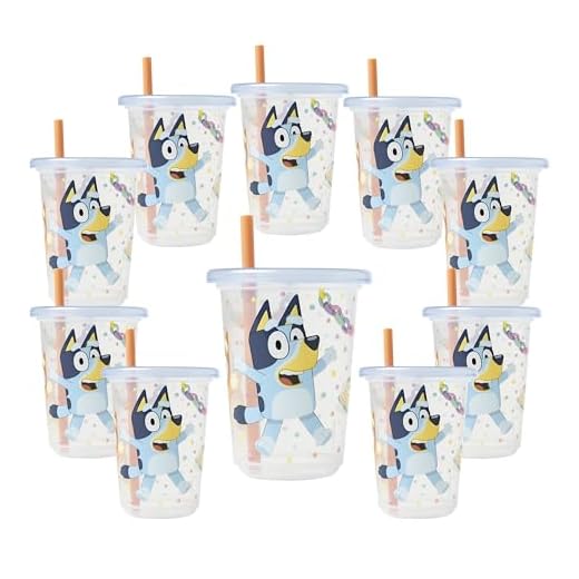 The First Years Bluey Take & Toss Toddler Straw Cups - Spill Proof Toddler Sippy Cups with Snap On Lids and Straws - Bluey Gifts and Bluey Party Supplies - 10 Oz - 10 Count