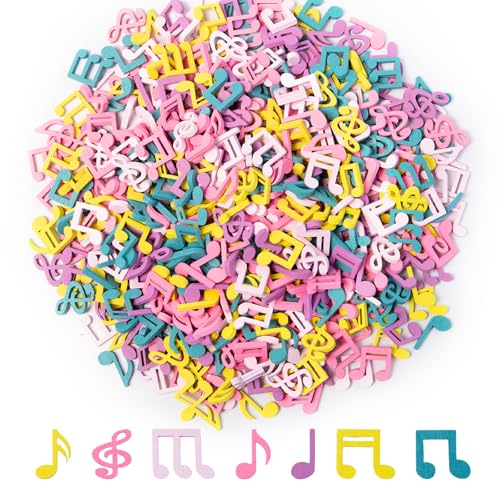 Bofanze 500pcs Décoration de Notes de Musique en Bois Coloré, Note en Bois Confetti Decoration, Décorative Mixte, Déco Éparpillée pour Décorations de...