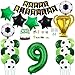 Daimay 29PCS Soccer Birthday Party Decoration Sports Theme Football Party Supplie Champion Trophy Foil Balloon 9th Happy Birthday Banner Green White Black Soccer Balloons Cake Topper for Soccer Fans