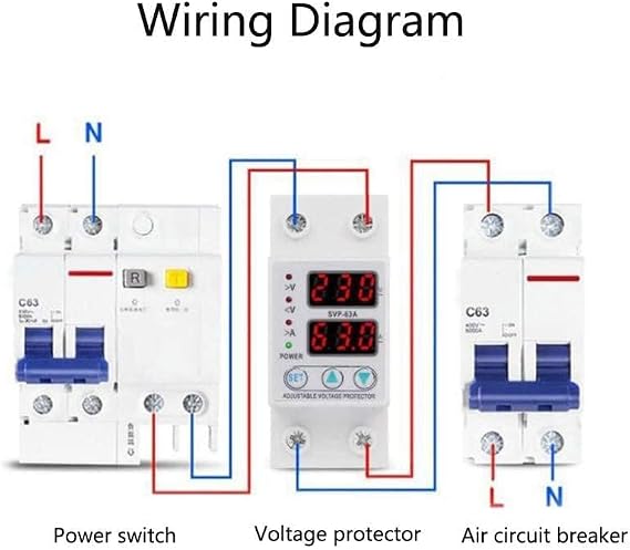 Voltage Protector Current Protector Single Phase Adjustable Intelligent Double LED Display AC230V 63A