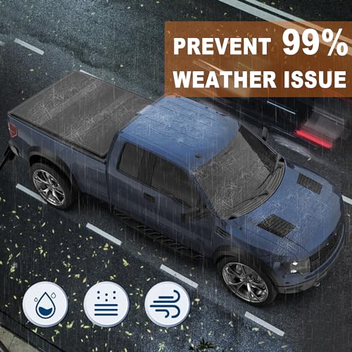 Image of KUIPERAUTO 6FT Fiberglass Hard Tri Truck Bed Tonneau Cover Compatible for 1982-2011 Ford Ranger,72inch