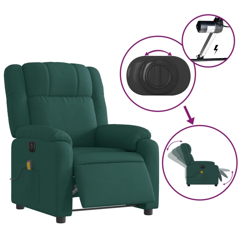 Poltrona Massaggiante Reclinabile Elettrica Verde Scuro Tessuto,Poltrona Massaggiante,Poltrona Relax Massaggiante,Poltrone Relax per Soggiorno-3205196