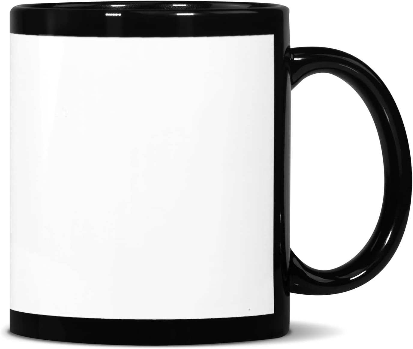 Black 11oz coffee mug with white stripe for sublimation. Tazas Para Sublimacion - Ceramic Sublimation Cups, Bulk Mugs (36 pack)