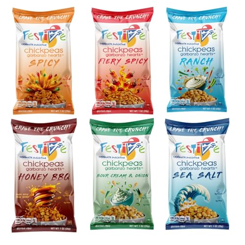 Image of Feel Festive Roasted Chickpeas Variety Snack Pack - Crunchy Balanced Macro Nut Free Healthy Garbanzo Beans - Non-GMO Vegan Soy-Free - Convenient 24 Bags
