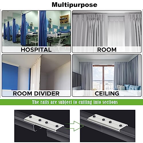 Heavy Duty Room Divider Track System – Set di binari per tenda da doccia regolabile con ganci e accessori in lega di alluminio bianco e nero per camper, finestre a bovindo, lunghezza 0,6 - 6,1 m